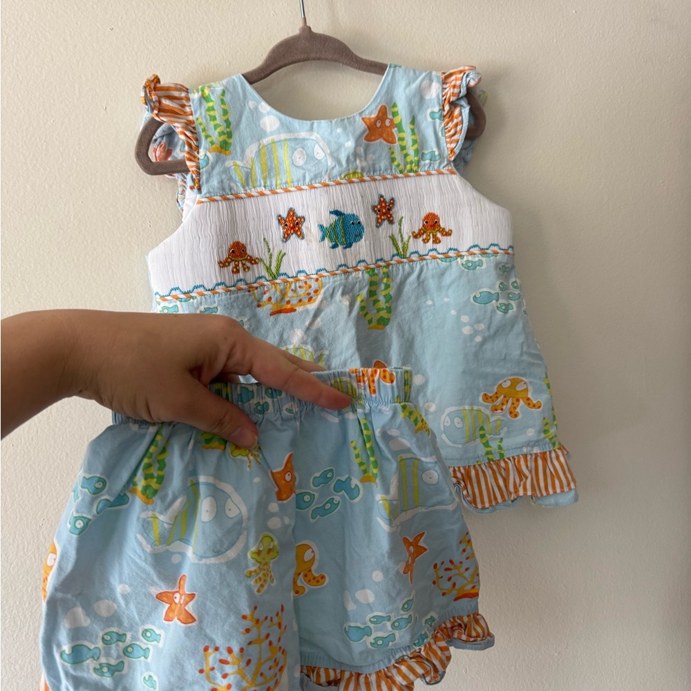 Three sisters smocked fish under the sea outfit